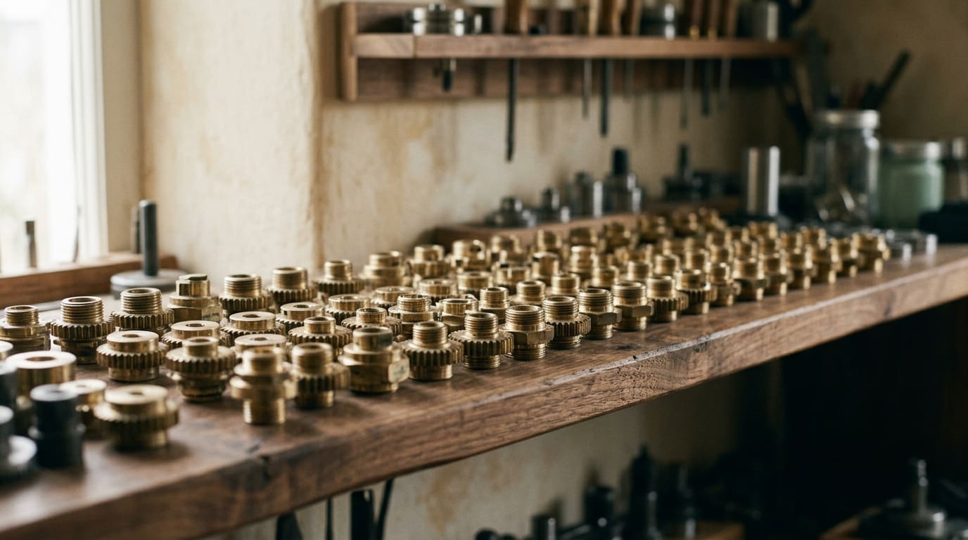 Rows of identical machined parts on a shelf, ready to be reused in a new build