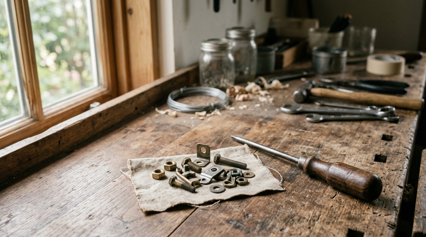 Mismatched fittings set aside on a workbench
