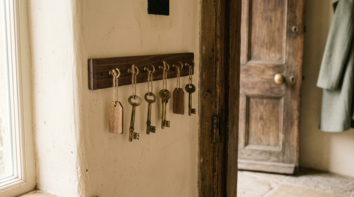 Keys on hooks, standing in for member sign-in